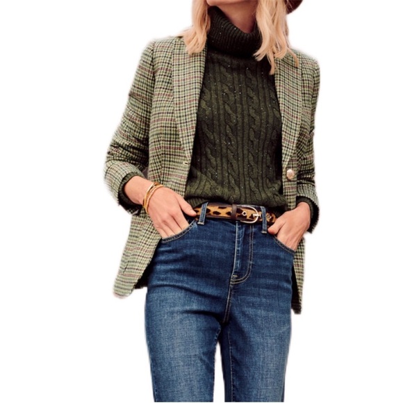 Talbots Jackets & Blazers - Talbots Blazer Shetland Houndstooth Wool Blend Tweed Two Button Crest career 12P